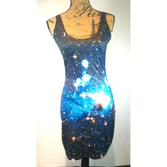 BLACKMILK GALAXY BLUE BLACK DRESS SIZE MEDIUM MADE IN AUSTRALIA - Picture 1 of 11